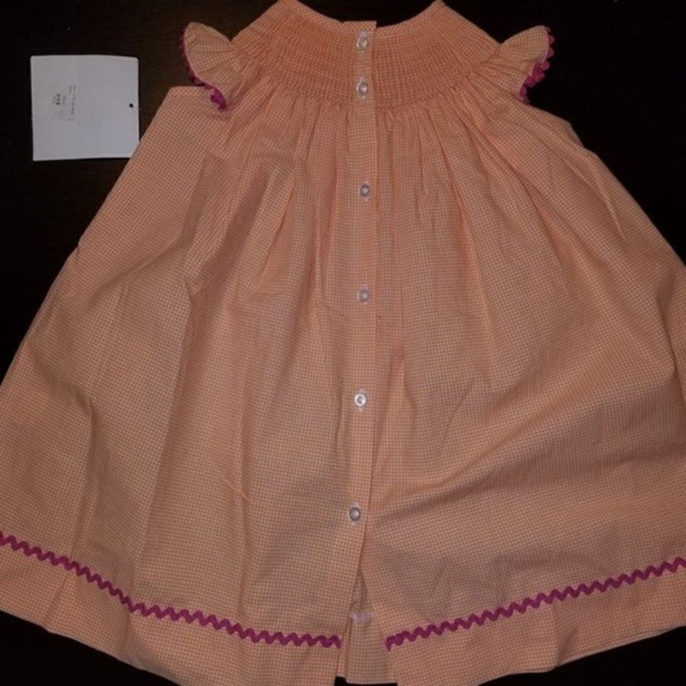Castles And Crown boutique smocked dress sz 18-24 orange gingham summer - Picture 4 of 8